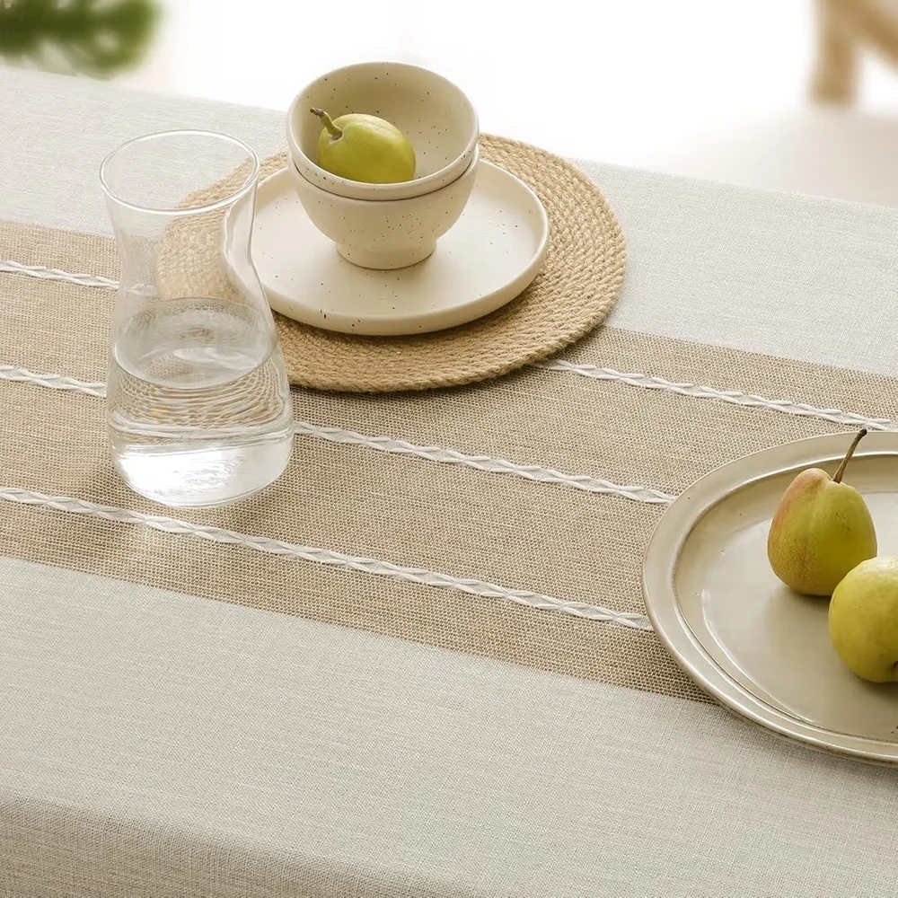 Elegant Sage Green Chiffon Archway Fabric- Boho Tasseled Linen Cotton Tablecloth